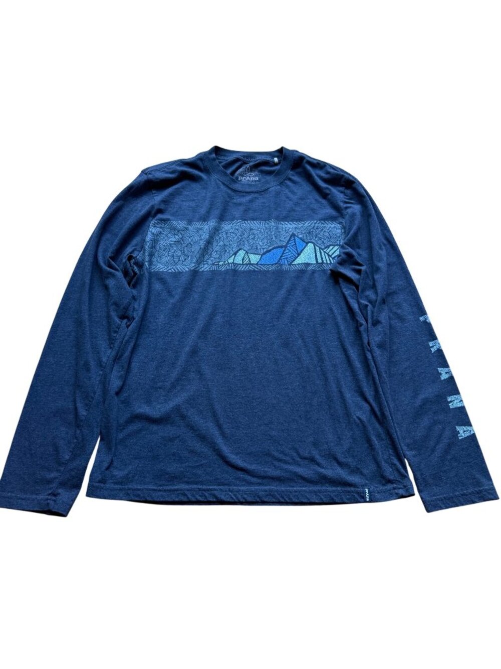 Prana Size M Blue Upper Valley Slim Long Sleeve Crewneck Graphic T-Shirt Tee Top